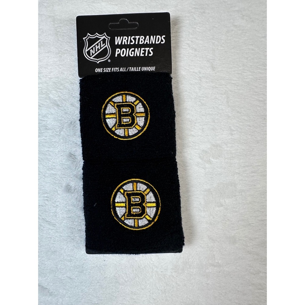 NHL Boston Bruins Wristbands Franklin Sports Black Terry Cloth Sweatbands 2 Pack